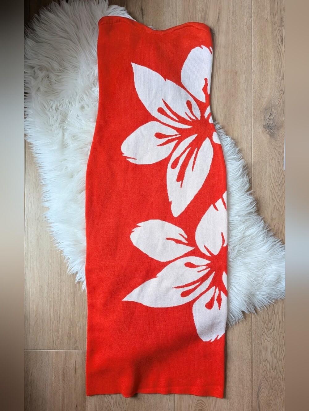 Madden Girl Red Tropical Floral Strapless Sweetheart Knit Maxi Dress